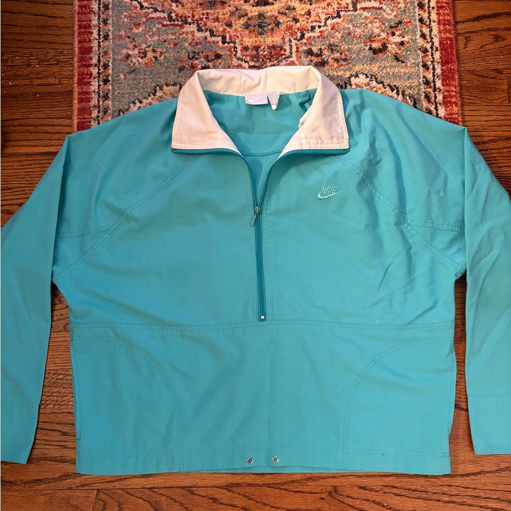 Vintage 1990s Nike Teal Turquoise and White Pullover quarter zip size small